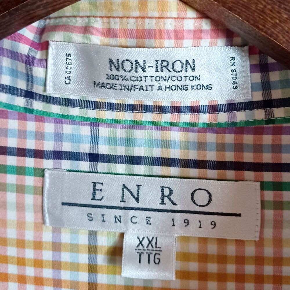 Enro Men’s XXL Rainbow Button Down Shirt Plaid Non-Iron 100% Cotton Tailored - Picture 8 of 9